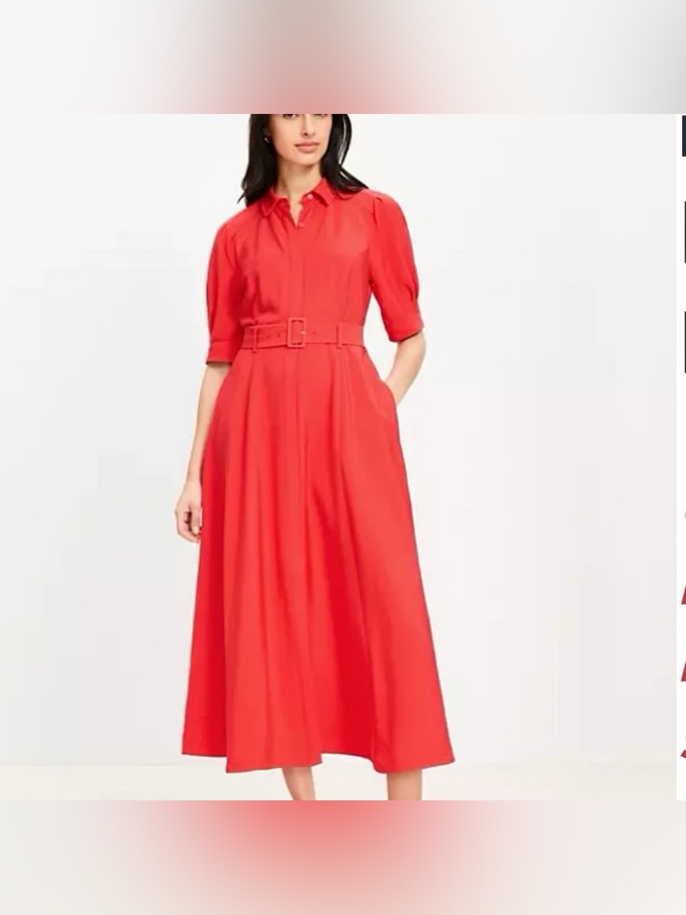 Loft Classic Red Coral Belted Midi/Maxi  Shirt Dress size 12 in pristine